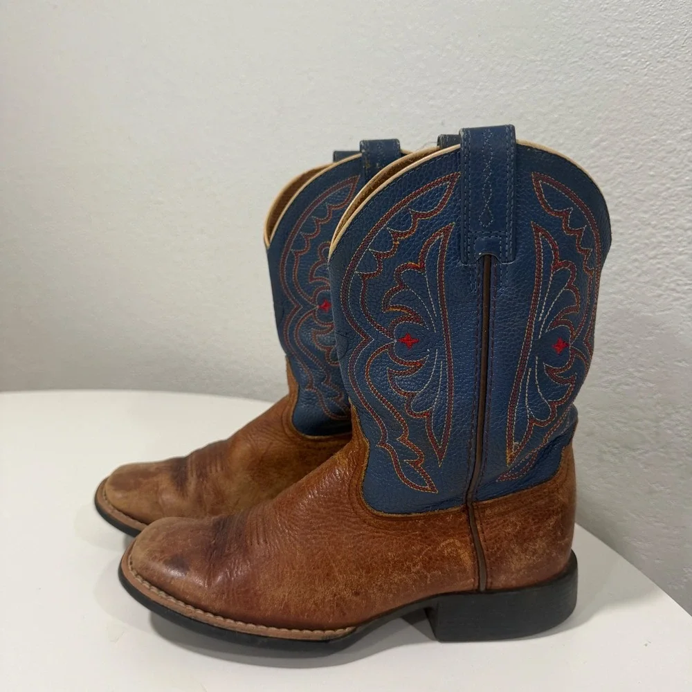 Ariat Kids Brown Blue Leather Western Cowboy Boots 10009453 Size 1